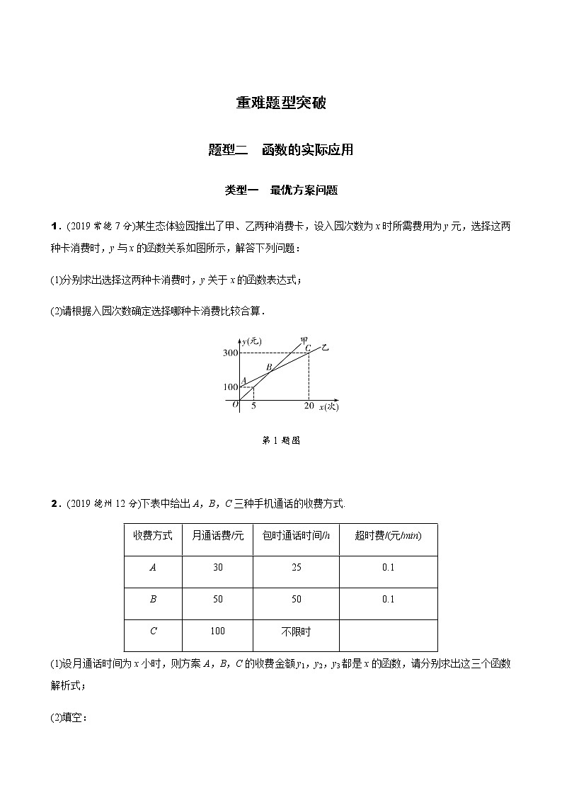 中考数学专题复习  重难题型突破  题型二　函数的实际应用练习(含解析)01