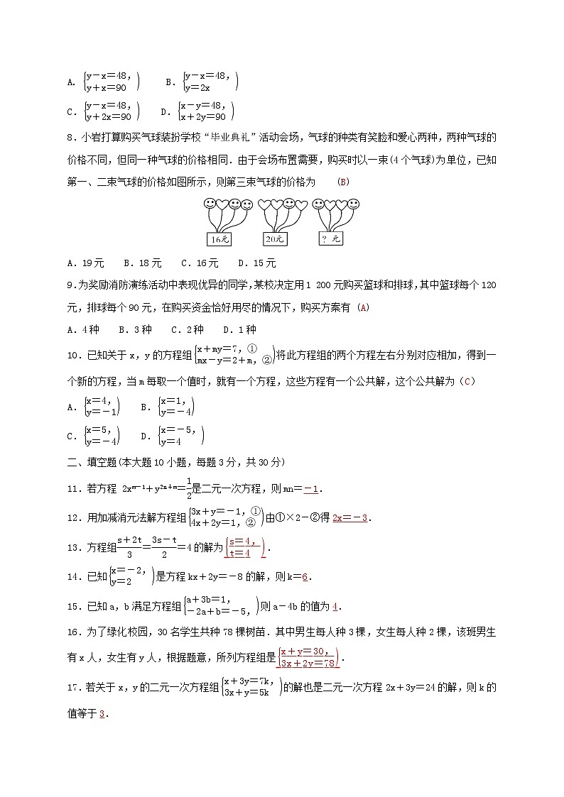人教版七年级数学下册：第八章二元一次方程组精品单元测试卷（含答案）02