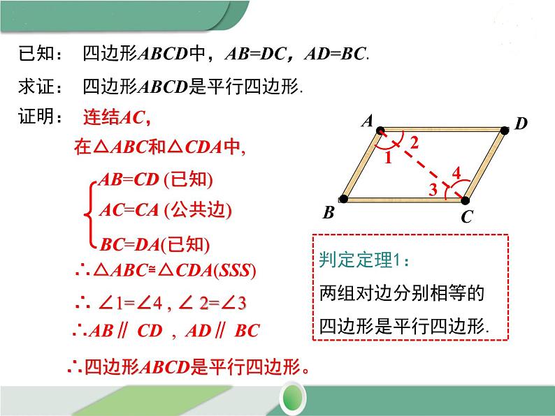 八年级下册数学：第18章 平行四边形18.1.2 第1课时 平行四边形的判定（1） ppt课件05