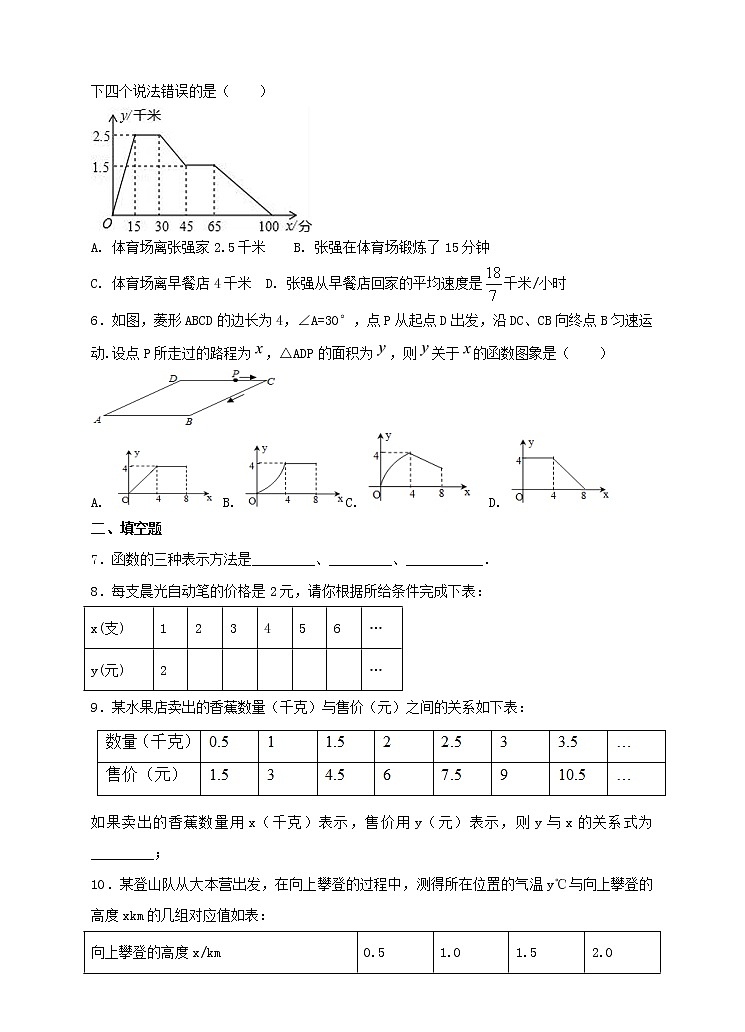 八年级下册数学：19.1.2 函数的图象（2）同步练习（含答案）第2页