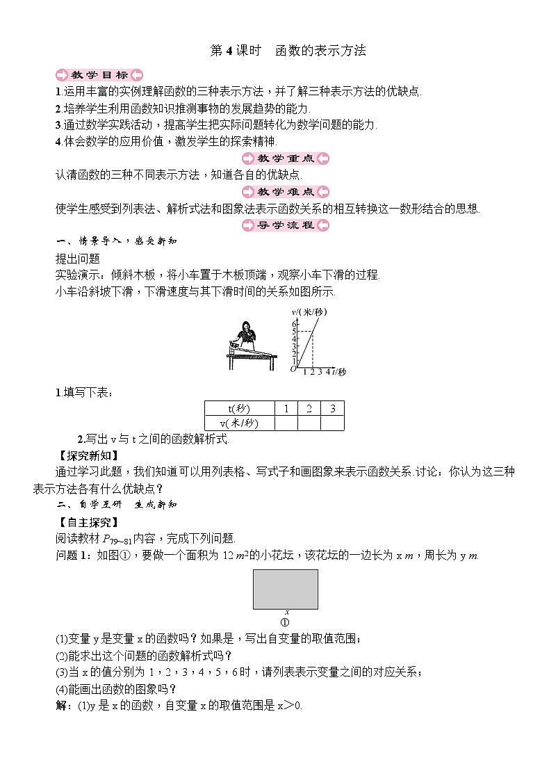 人教版八年级数学下册：第19章一次函数第4课时函数的表示方法导学案01