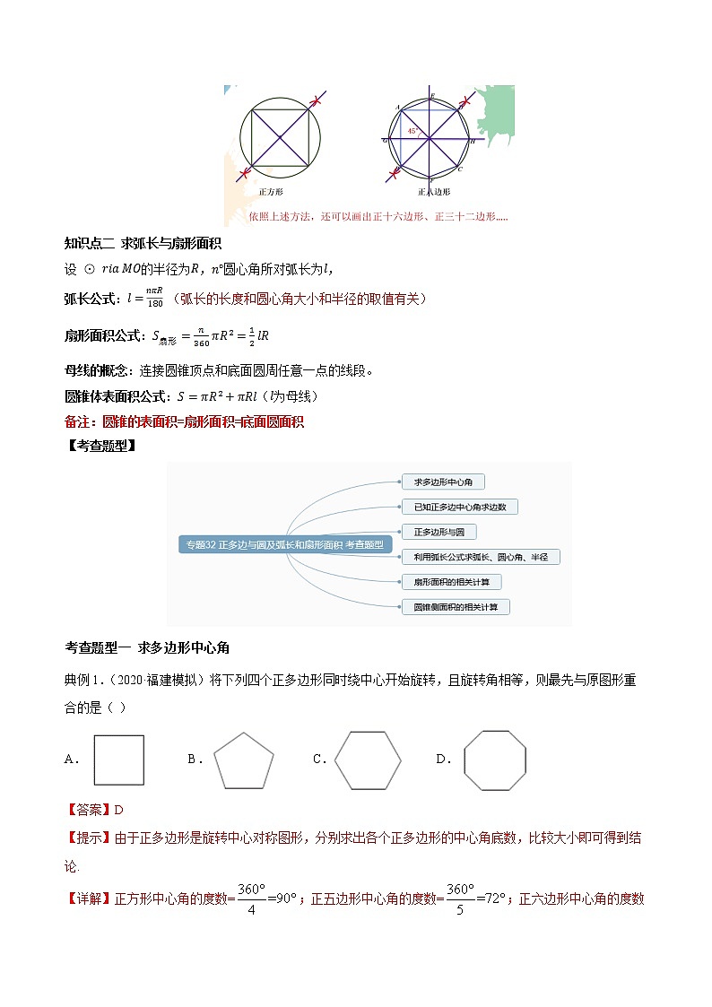 2021年中考数学：专题32  正多边形与圆及弧长和扇形面积（知识点串讲）02
