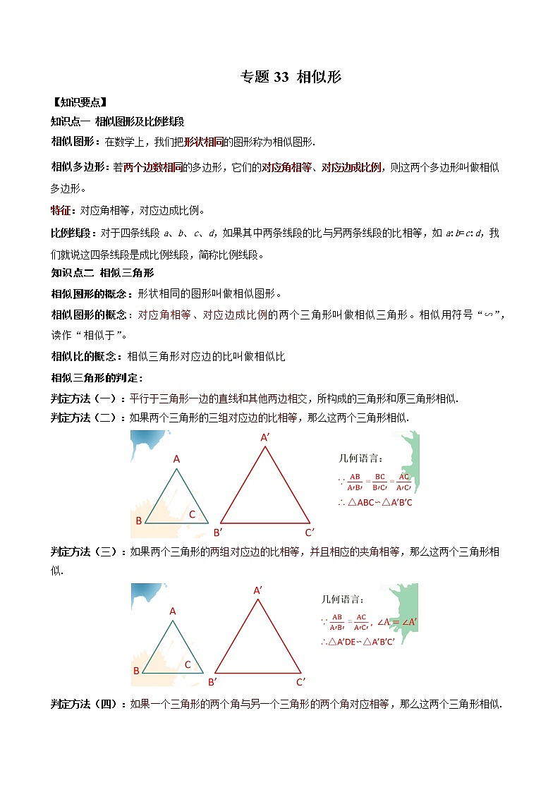 2021年中考数学：专题33  相似形（知识点串讲）01