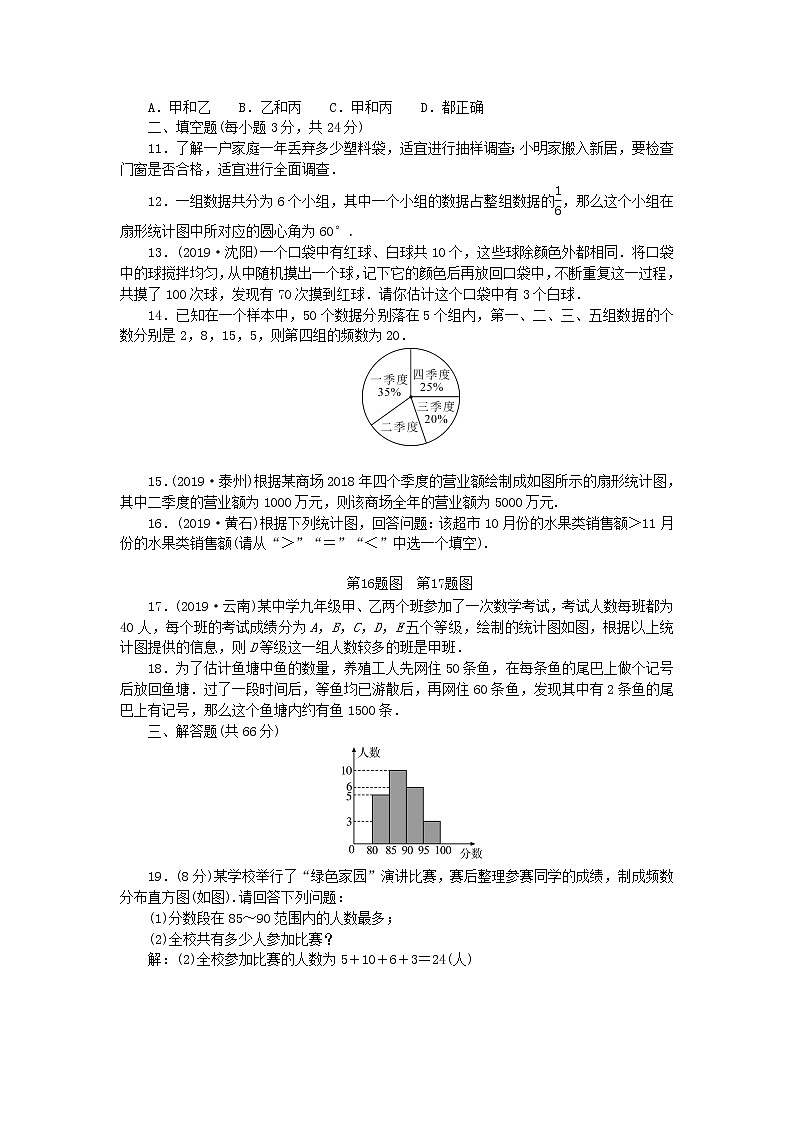 七年级下册：第十章数据的收集整理与描述检测题（含答案）02