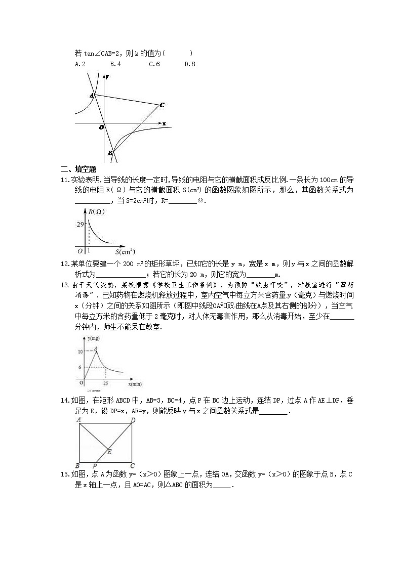 2021年中考数学二轮复习《实际问题与反比例函数》半小时优化练习 (含答案)03