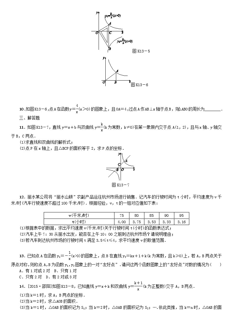 人教版中考数学第一轮考点过关：第3单元函数及其图象第13课时反比例函数及其应用课时训练（含答案）试卷02
