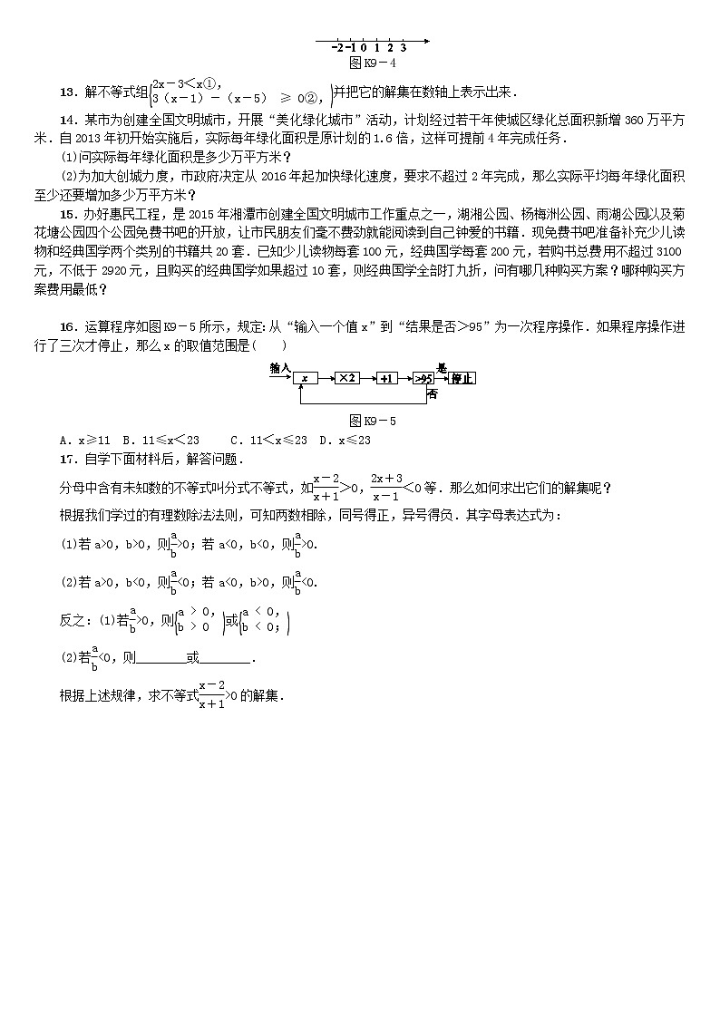 人教版中考数学第一轮考点过关：第2单元方程组与不等式组第10课时一元一次不等式组及其应用课时训练（含答案）试卷02