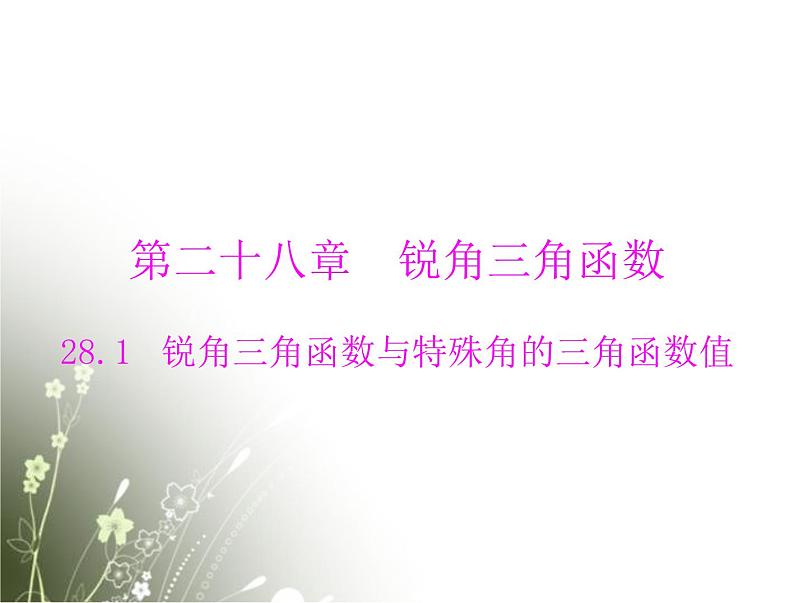 【随堂优化训练】2013年九年级数学下册 第二十八章 锐角三角函数 28.1 锐角三角函数与特殊角的三角函数值配套课件 新人教版01