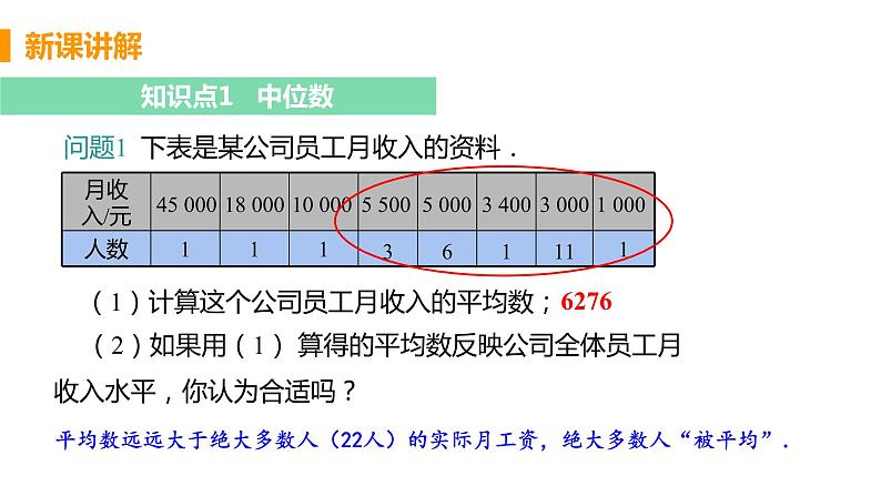 八年级下册数学人教版第二十章 数据的分析20.1 数据的集中趋势20.1.2 中位数和众数 课时1 中位数和众数 课件05