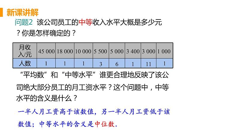 八年级下册数学人教版第二十章 数据的分析20.1 数据的集中趋势20.1.2 中位数和众数 课时1 中位数和众数 课件06