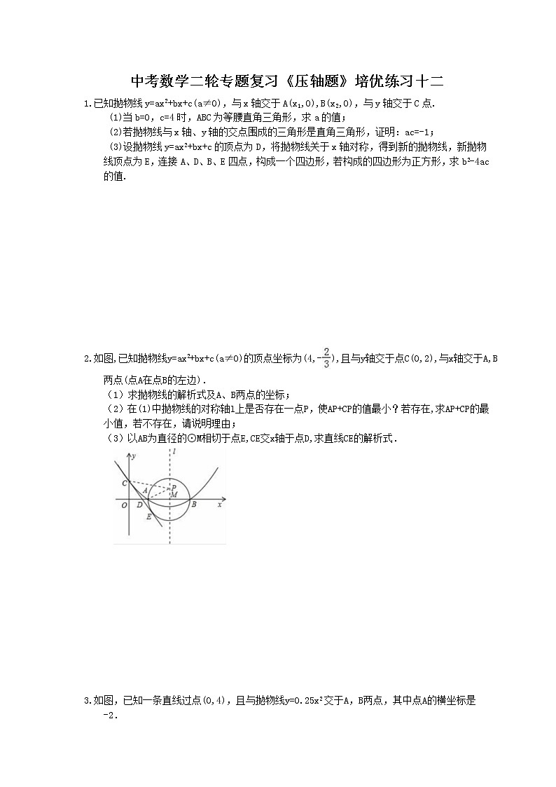 2021年中考数学二轮专题复习《压轴题》培优练习十二(含答案)01