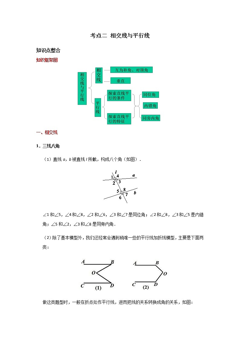 考点02 相交线与平行线-2021年中考数学一轮复习基础夯实（安徽专用） 试卷01