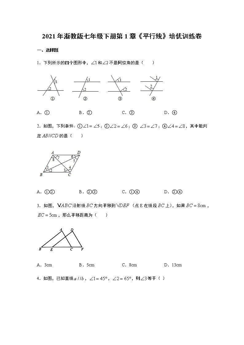 2021年浙教版七年级下册第1章《平行线》培优训练卷01