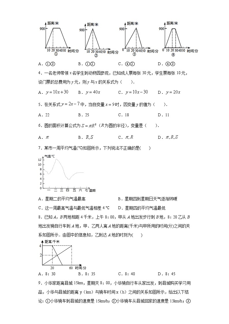 3.3用图像表示的变量关系课时训练(含答案)02