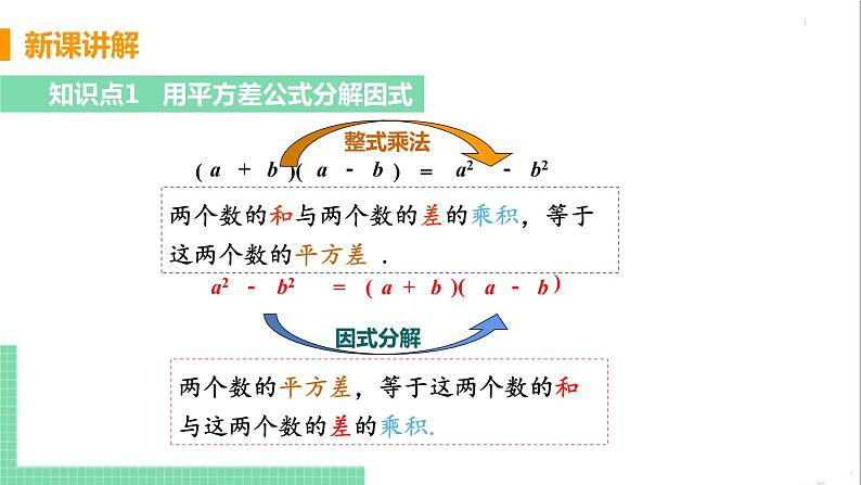 八年级数学人教版上册 第十四章 整式的乘法与因式分解 14.3 因式分解 14.3.2 公式法 课时1 用平方差公式分解因式 课件06