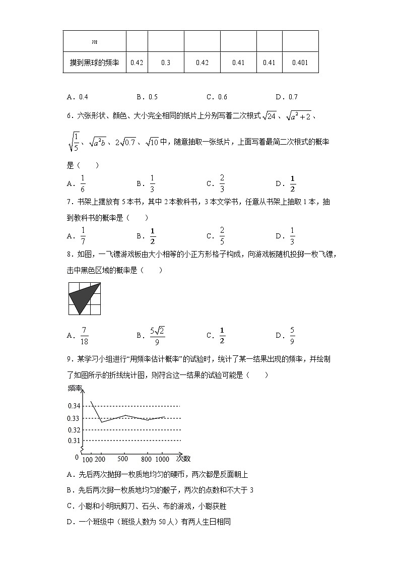 冀教版九年级下册  31.3用频率估计概率同步课时训练 试卷02