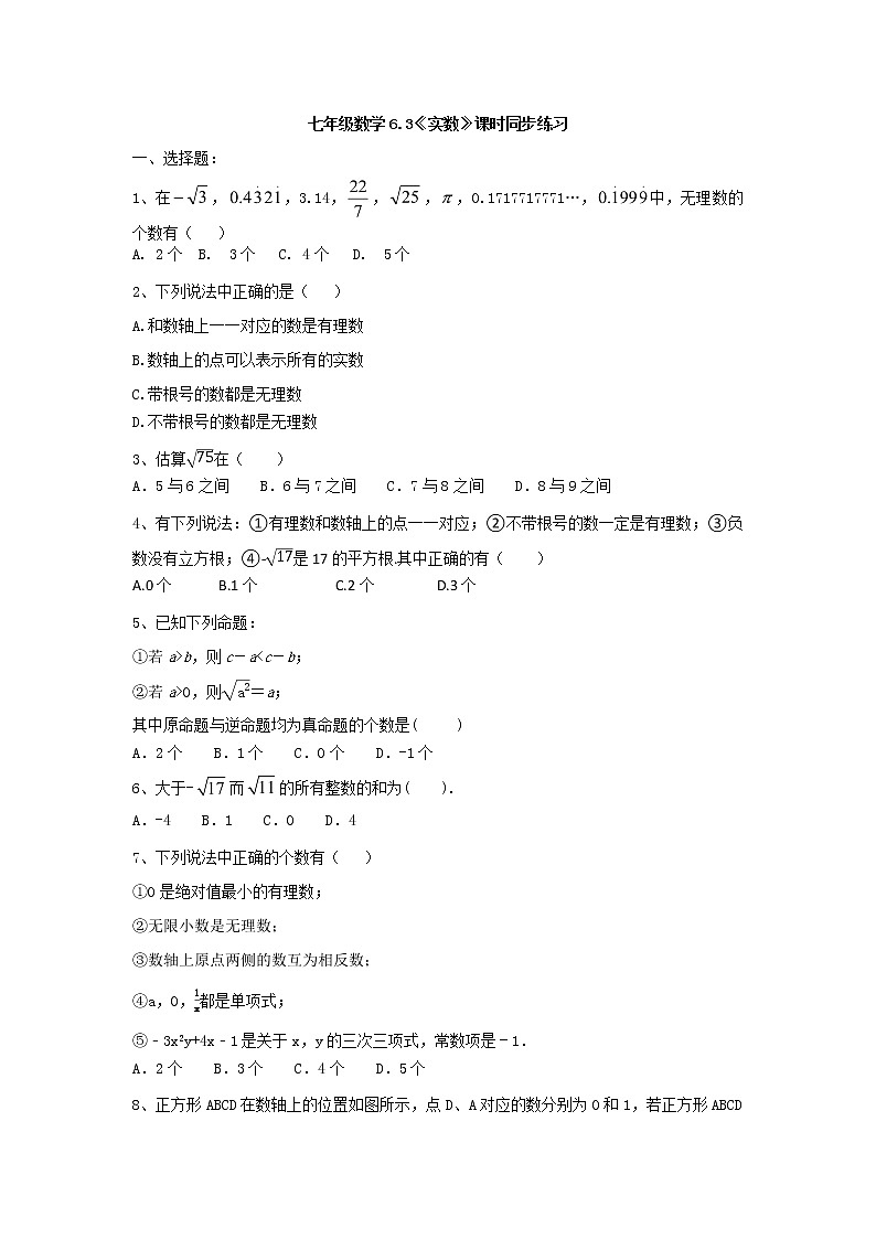 2020--2021学年人教版七年级数学下册 6.3《实数》课时同步练习（无答案）01