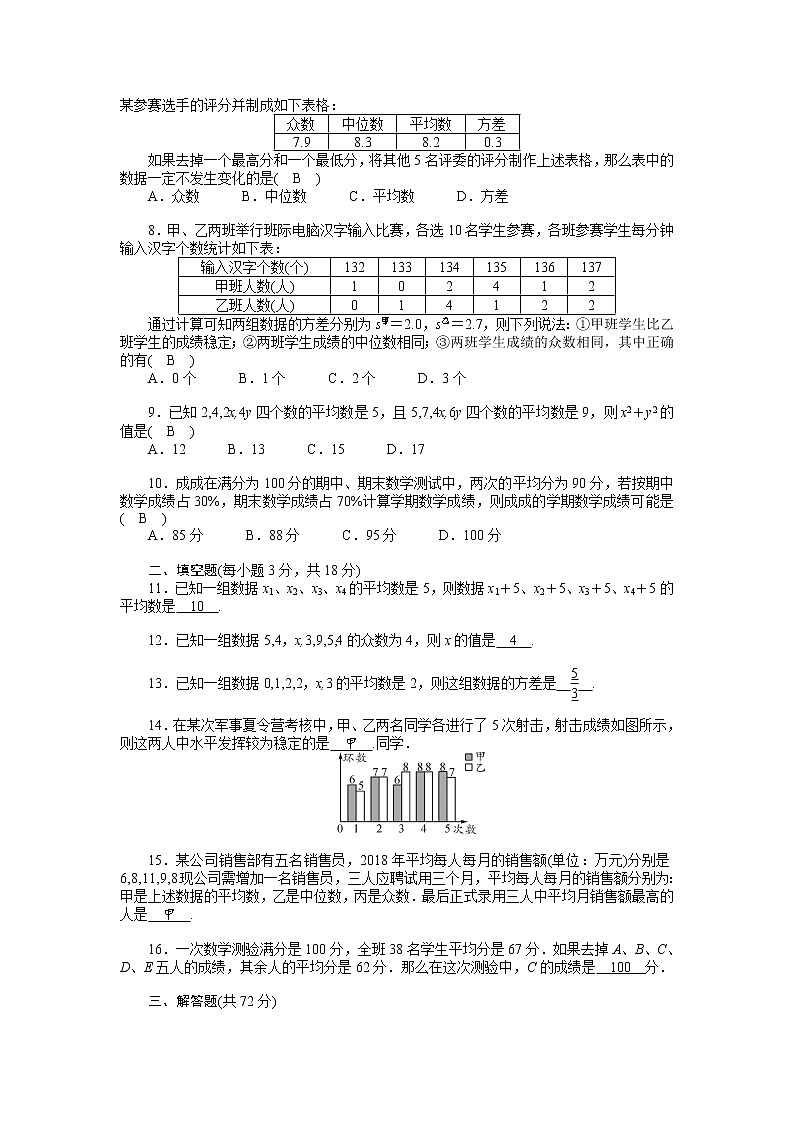 人教数学·八年级下册：第二十章 数据的分析 综合检测试卷02