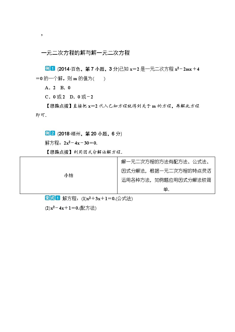 2020--2021年中考数学一轮突破  基础过关  第10讲一元二次方程第3页
