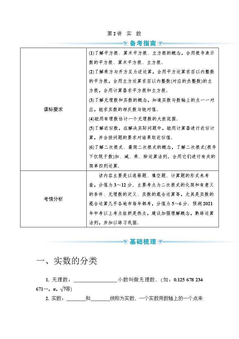 2020--2021年中考数学一轮突破  基础过关  第2讲实数第1页