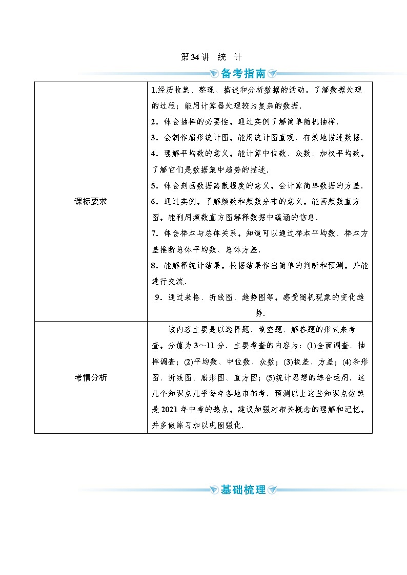2020--2021年中考数学一轮突破  基础过关  第34讲统计第1页