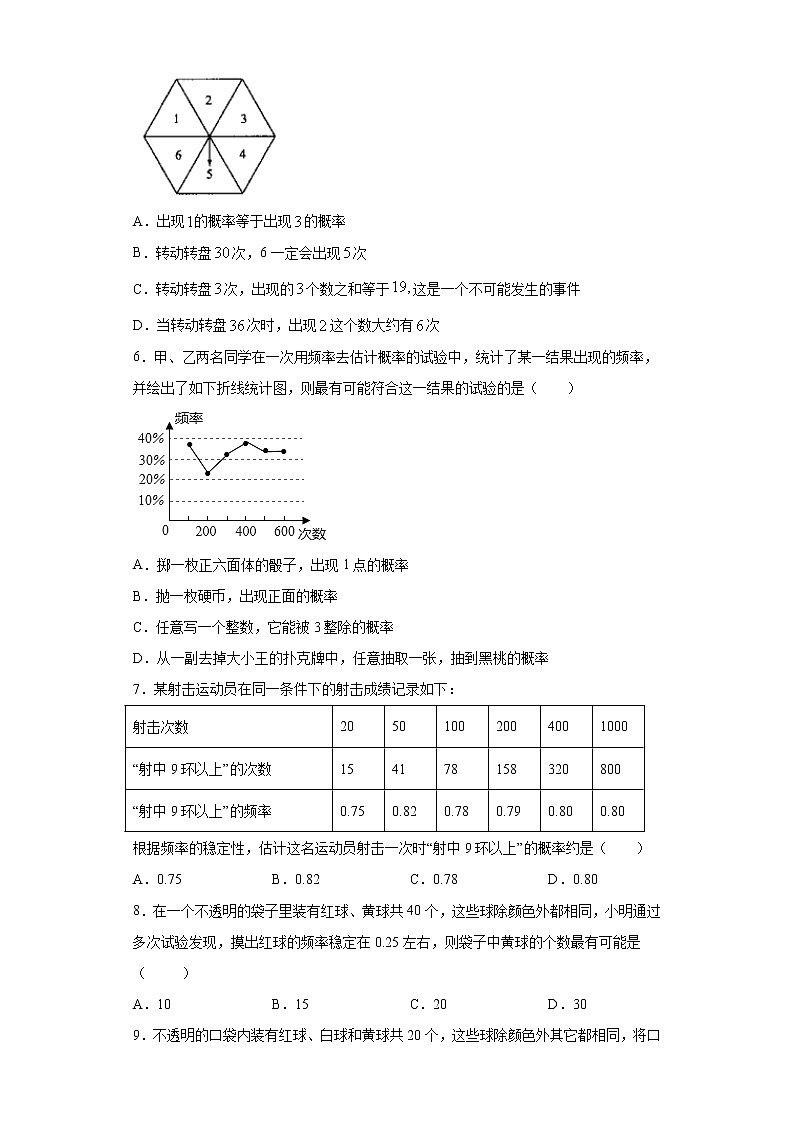 鲁教版九年级下册6.3用频率估计概率同步课时训练（word版含答案）02