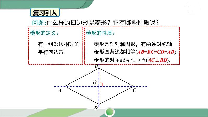 华师大版八年级数学下册 19.2.1 第2课时 菱形的性质与其他几何图形性质的综合 课件03