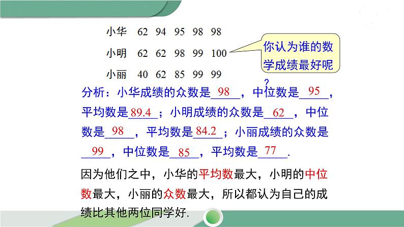 华师大版八年级数学下册 20.2.2 平均数、中位数和众数的选用 课件06