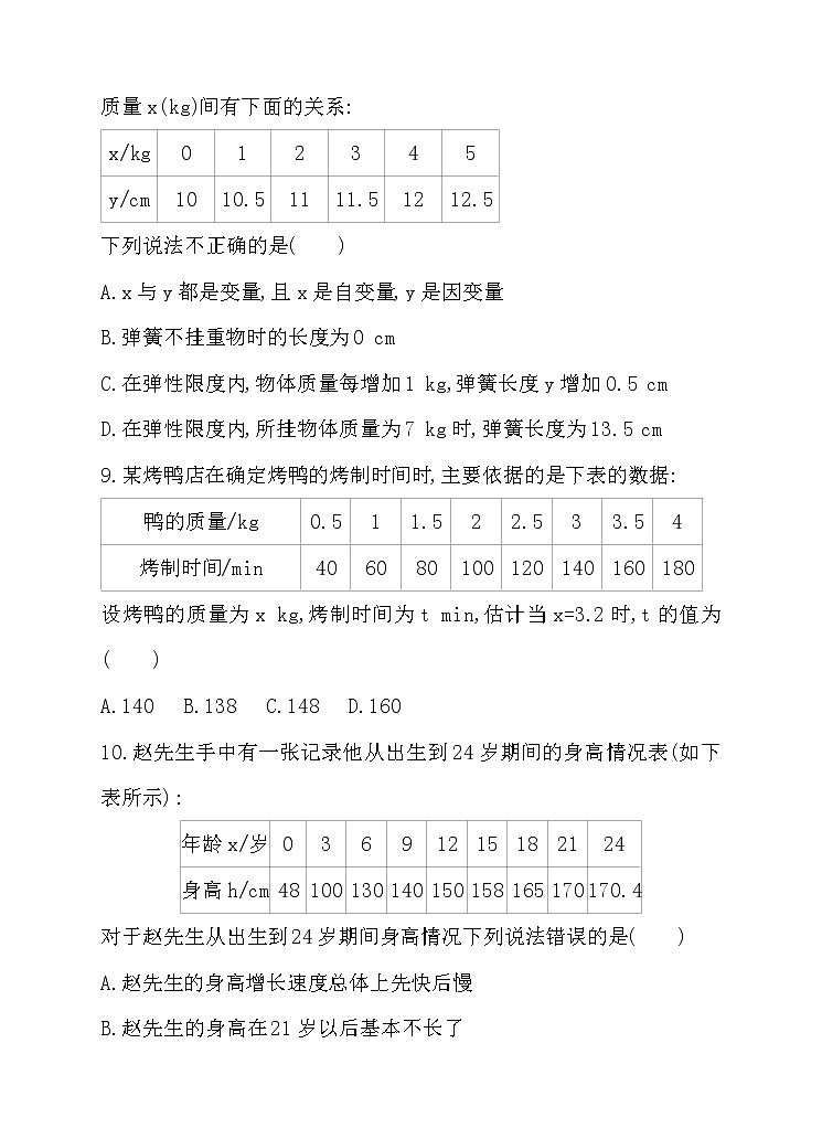 北师大版七年级数学下3.1 用表格表示的变量间关系 同步练习03