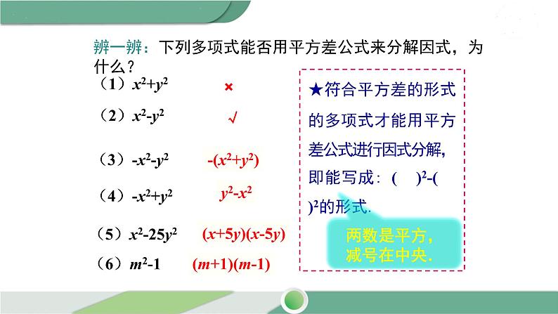 湘教版数学七年级下册 3.3 第1课时 利用平方差公式进行因式分解 课件PPT05