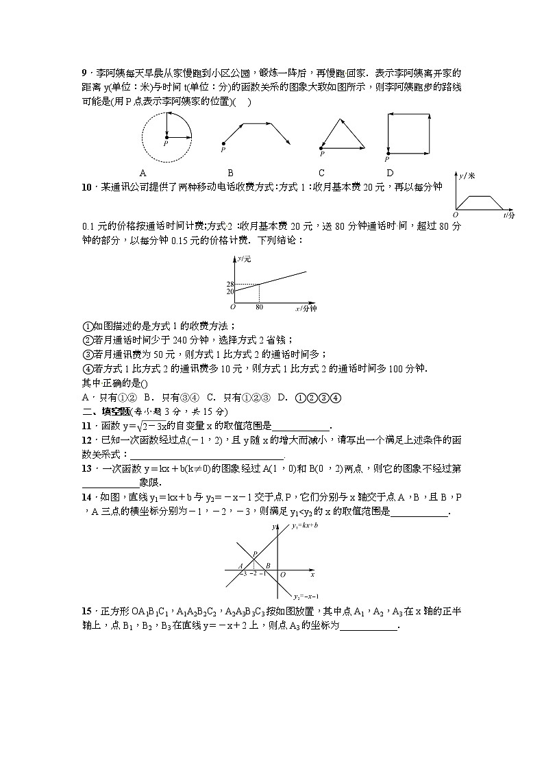 人教版八年级数学下册测试卷：单元测试　一次函数（无答案）02