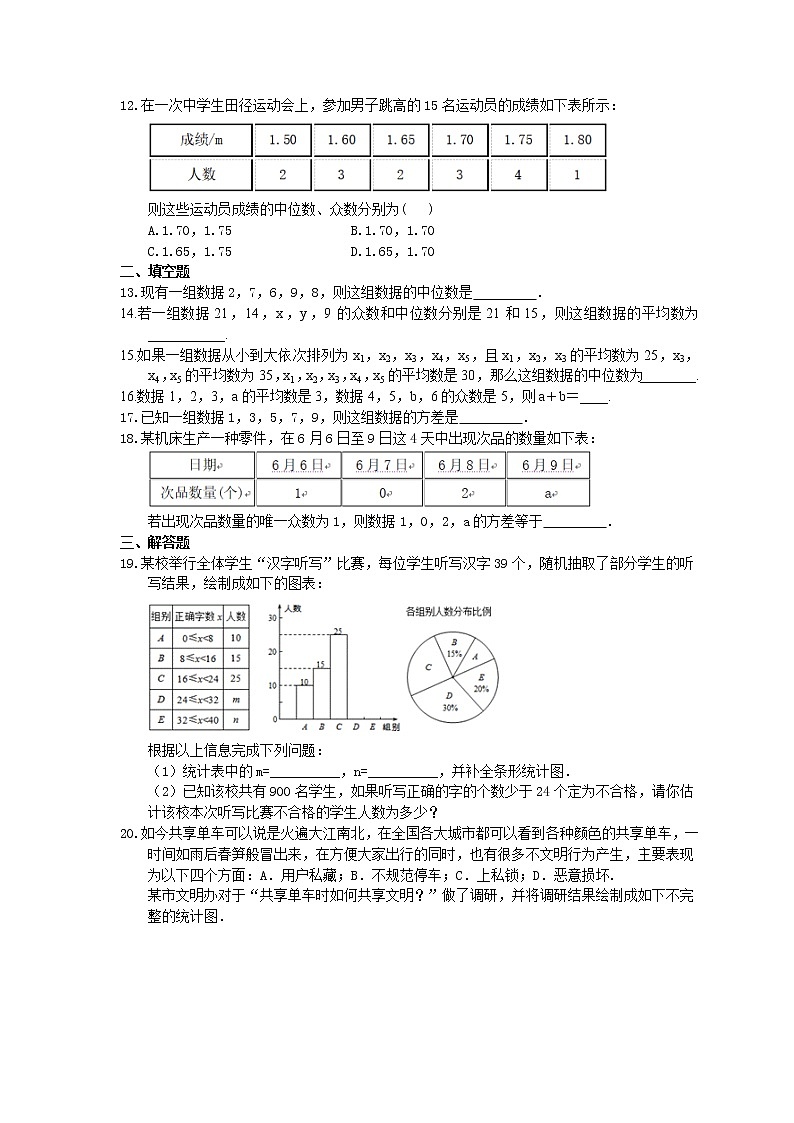 2021年中考数学一轮复习《数据的分析》基础练习卷(含答案)03