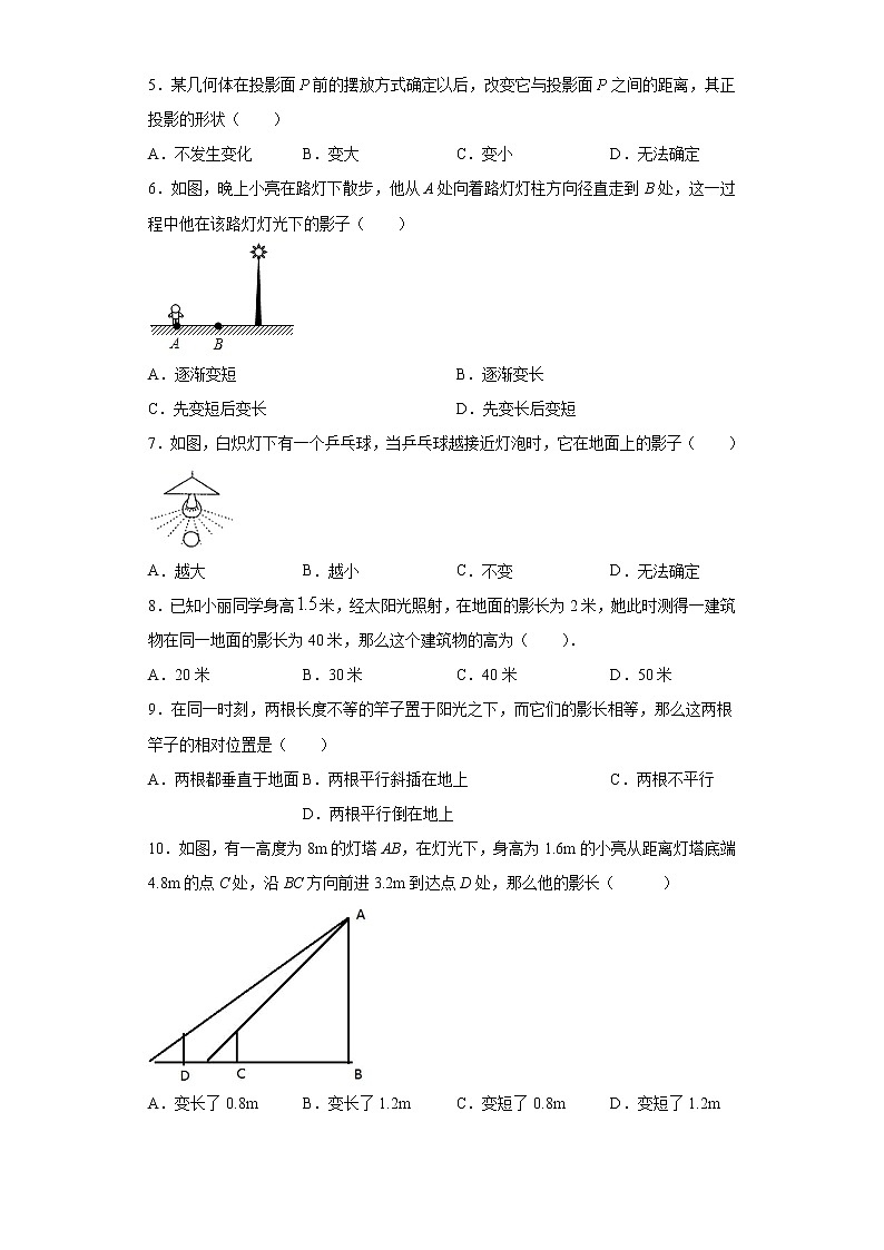 湘教版  九下  3.1投影同步课时训练（word版含答案）02