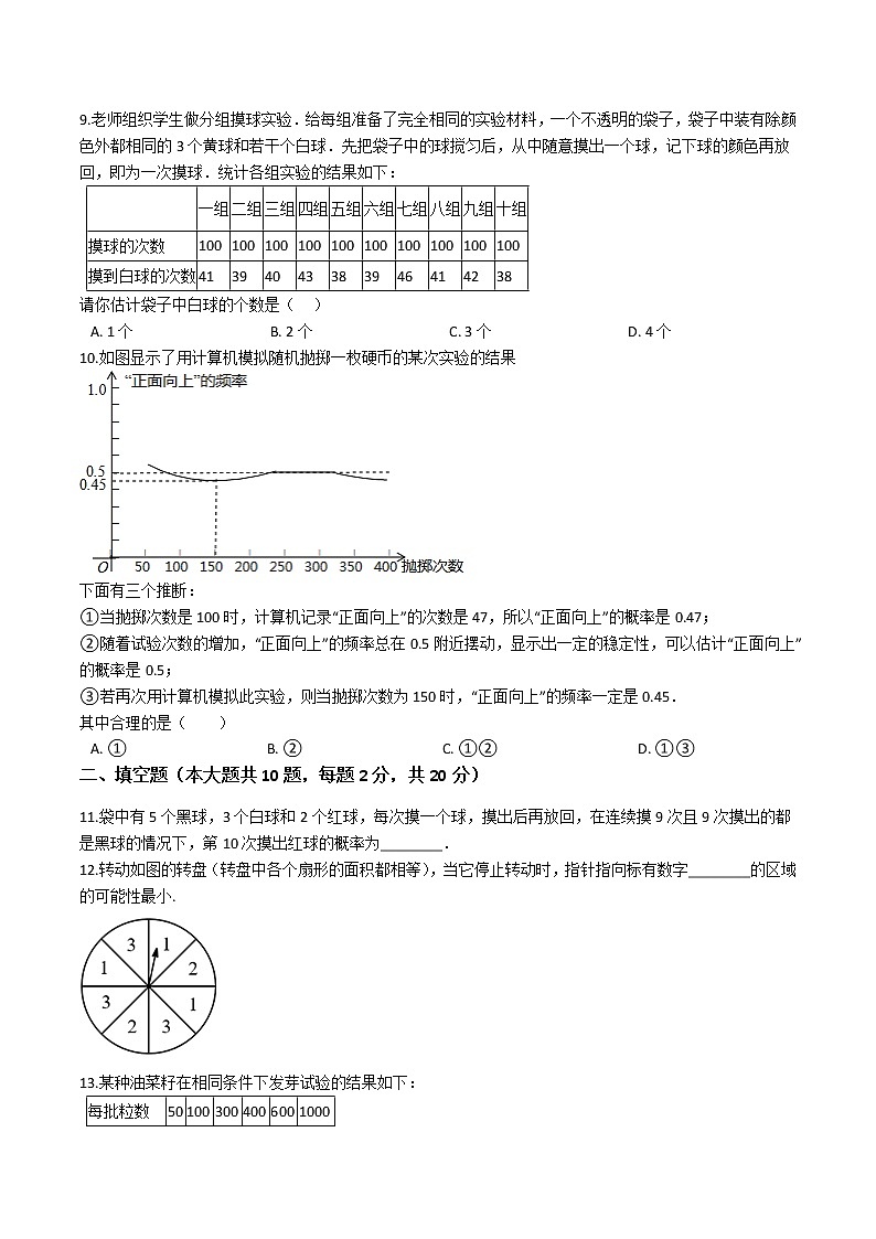 试卷 最新苏科版数学八年级下册第八章 认识概率 单元测试卷02
