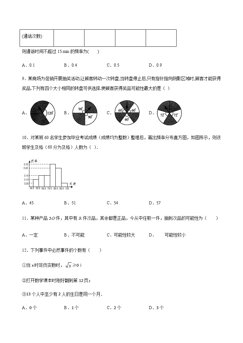 最新苏科版（2012）数学八年级下册 第8章 认识概率 单元测试03