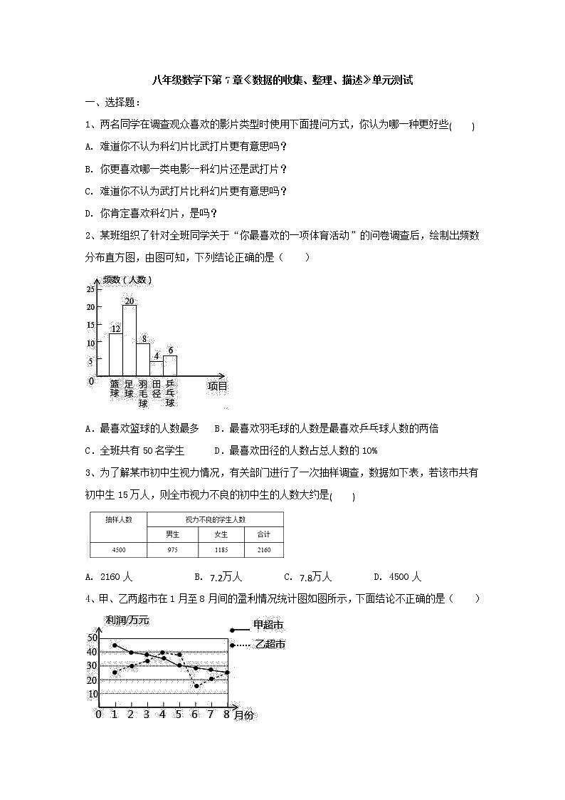 最新苏科版数学八年级下册第7章《数据的收集、整理、描述》单元测试（有答案）01