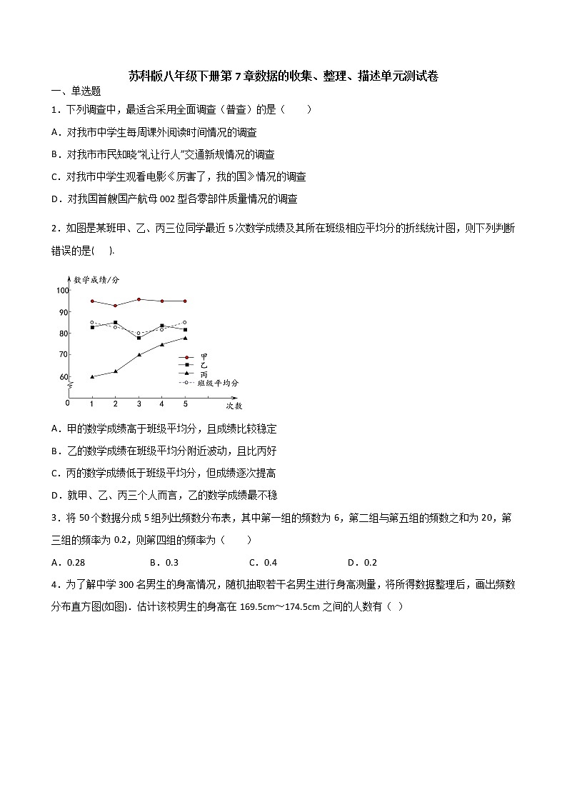 最新苏科版数学八年级下册第7章数据的收集、整理、描述单元测试卷01