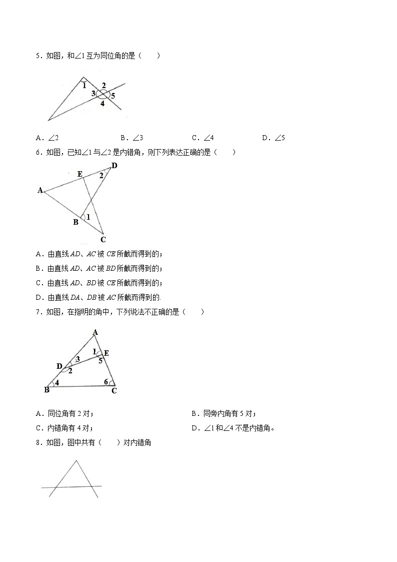 5.1.3 同位角、内错角、同旁内角（作业） 练习02