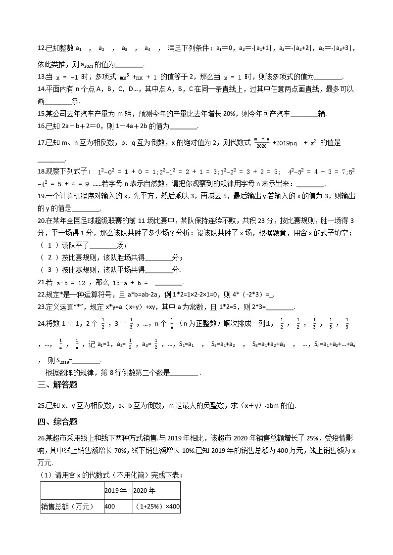 试卷 2021年人教版中考数学二轮复习代数式专项练习第2页