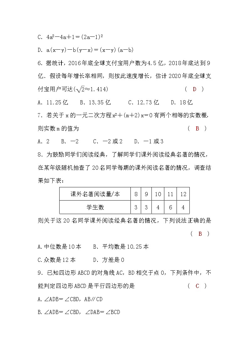 试卷 2021年安徽省初中学业水平考试数学模拟卷(二)含答案02