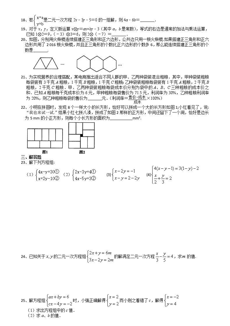 试卷 第10章二元一次方程组 章末复习(1)-2020-2021学年苏科版七年级数学下册培优训练（机构）02
