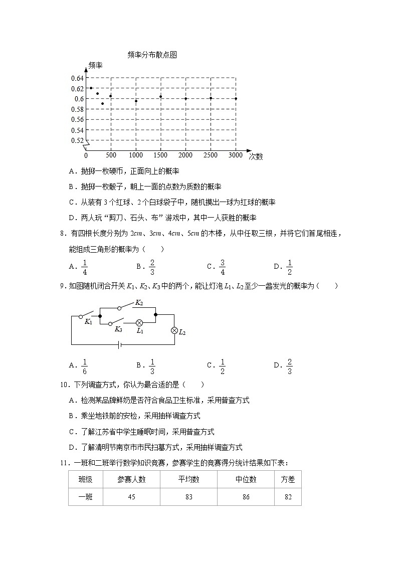 试卷 第3讲 统计与概率（含解析）-2021年九年级中考数学一轮复习专题训练（浙教版）02