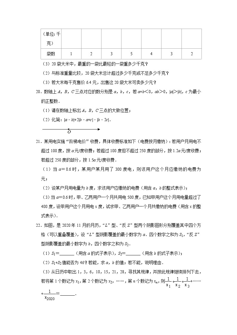 试卷 2020-2021学年湖北省武汉市武昌区七年级上学期期中数学试卷（word版 含答案）03