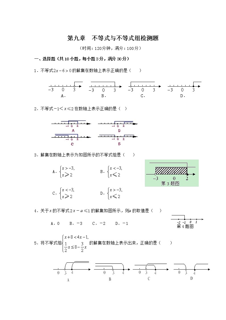 试卷  七年级数学（下）（人教版）第9章 不等式与不等式组 检测题（含详解）01
