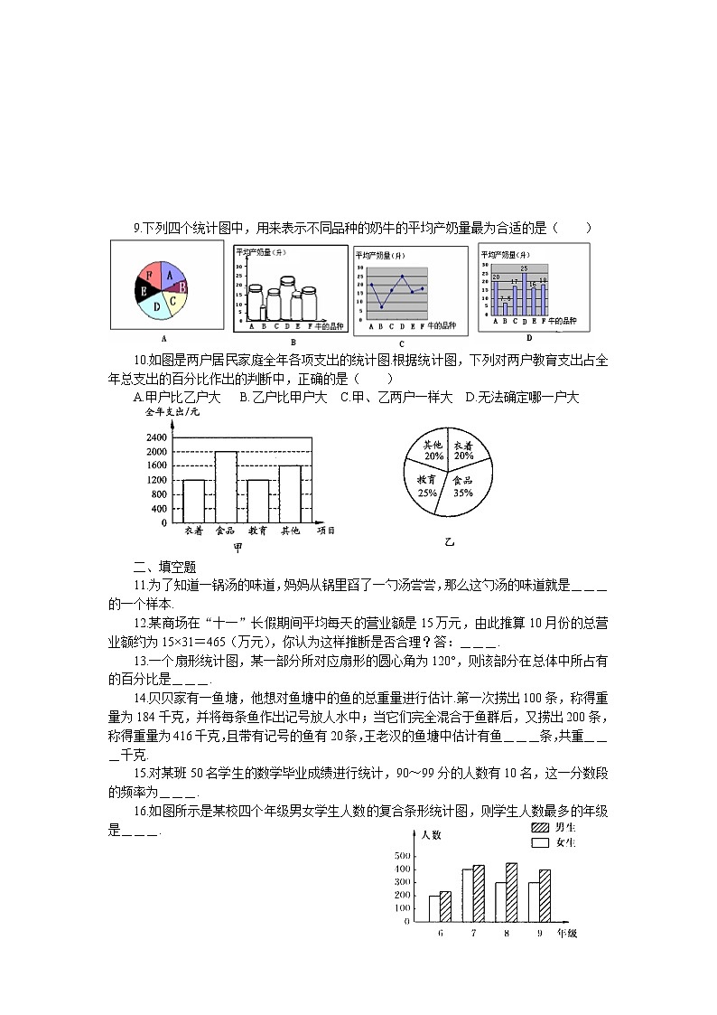 新人教（七下）第10章《数据的收集、整理与描述》水平测试2第2页