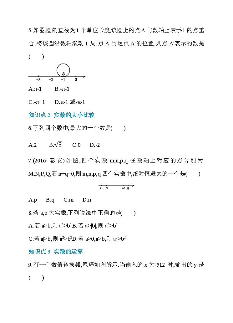 试卷 新人教版七年级数学下册 6.3 实数 第2课时 实数与数轴的关系及实数的运算 同步练习02