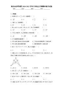 试卷 重庆市沙坪坝区2020-2021学年八年级上学期期中数学试题（word版 含答案）