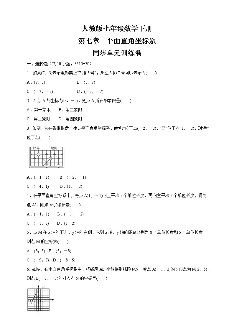 2020-2021学年人教版七年级数学下册  第七章  平面直角坐标系  同步单元训练卷（含答案）01