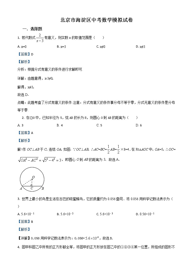 北京市海淀区九年级中考数学模拟试题（4月份）（附详解）01