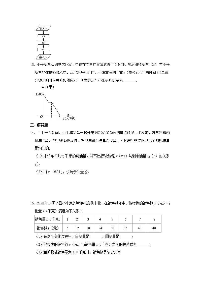 2021年人教版 八年级下册19.1《函数》同步练习  （含答案）03